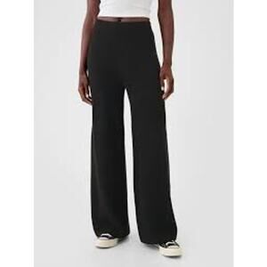 NEW Gap Cashsoft Shaker-Stitch Black High Rise Rib Wide Leg Sweater Pants Size M